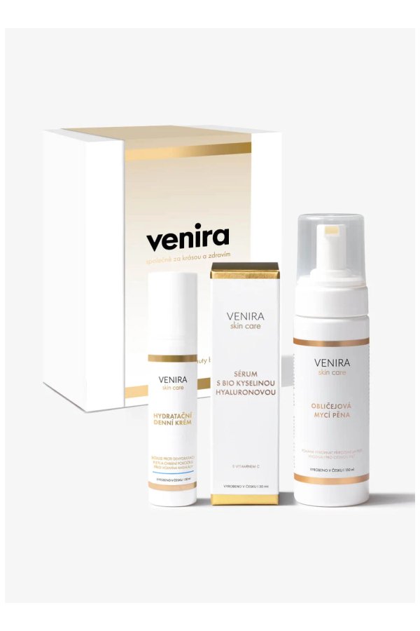 VENIRA dárková sada ranní péče — mycí pěna, sérum s BIO kyselinou hyaluronovou, denní krém