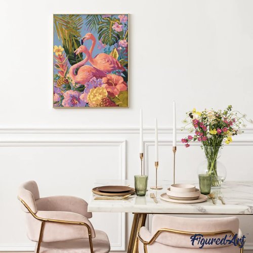 Malování podle čísel — Dva plameňáci, 40 × 50 cm, bez rámu