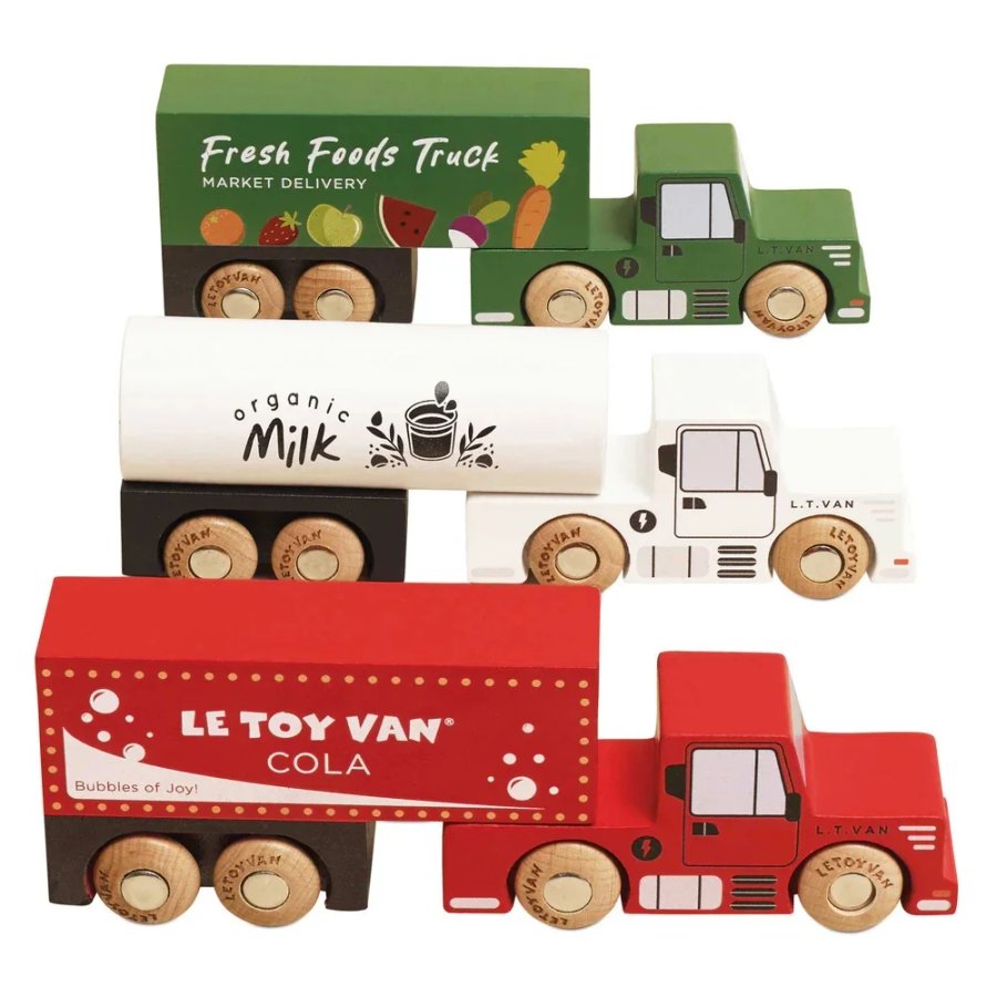 Le Toy Van set dřevěných nákladních aut s přívěsy