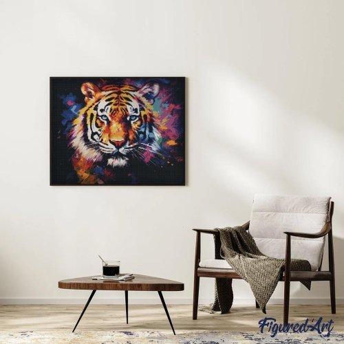 Diamantové malování — BAREVNÝ TYGR, na rámu 40 × 50 cm