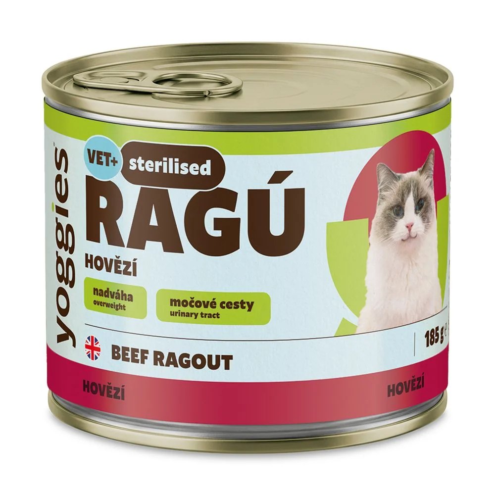 Yoggies RAGÚ pro kastrované kočky, hovězí monoprotein 185 g