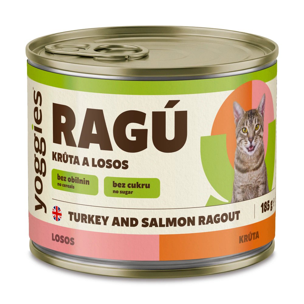 Yoggies RAGÚ pro kočky, krůta a losos 185 g