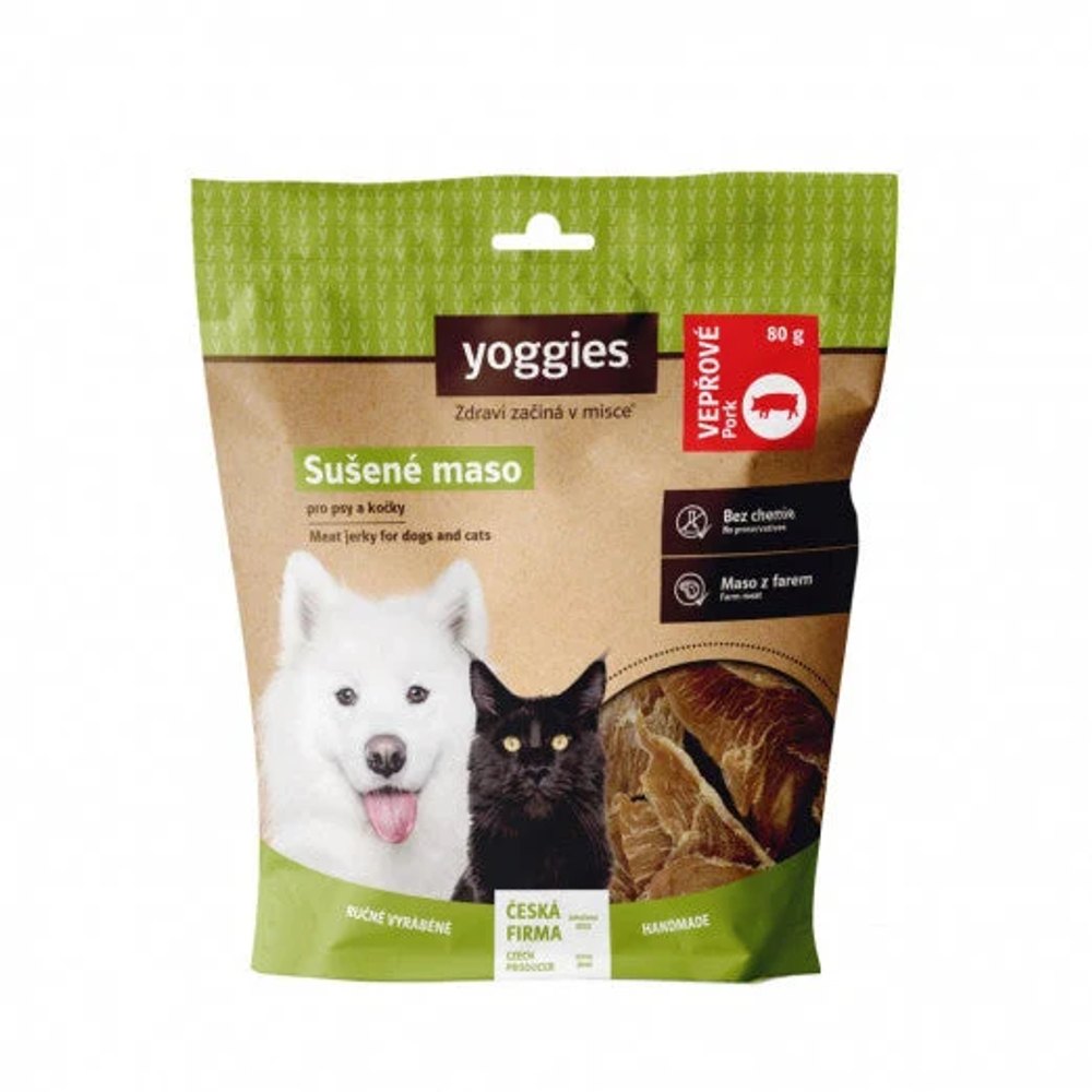 Yoggies Sušené vepřové maso pro psy a kočky 80 g